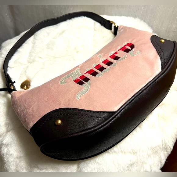 NEW Juicy Couture Chocolate Pink Blush Velour Shoulder Bag - Picture 3 of 6